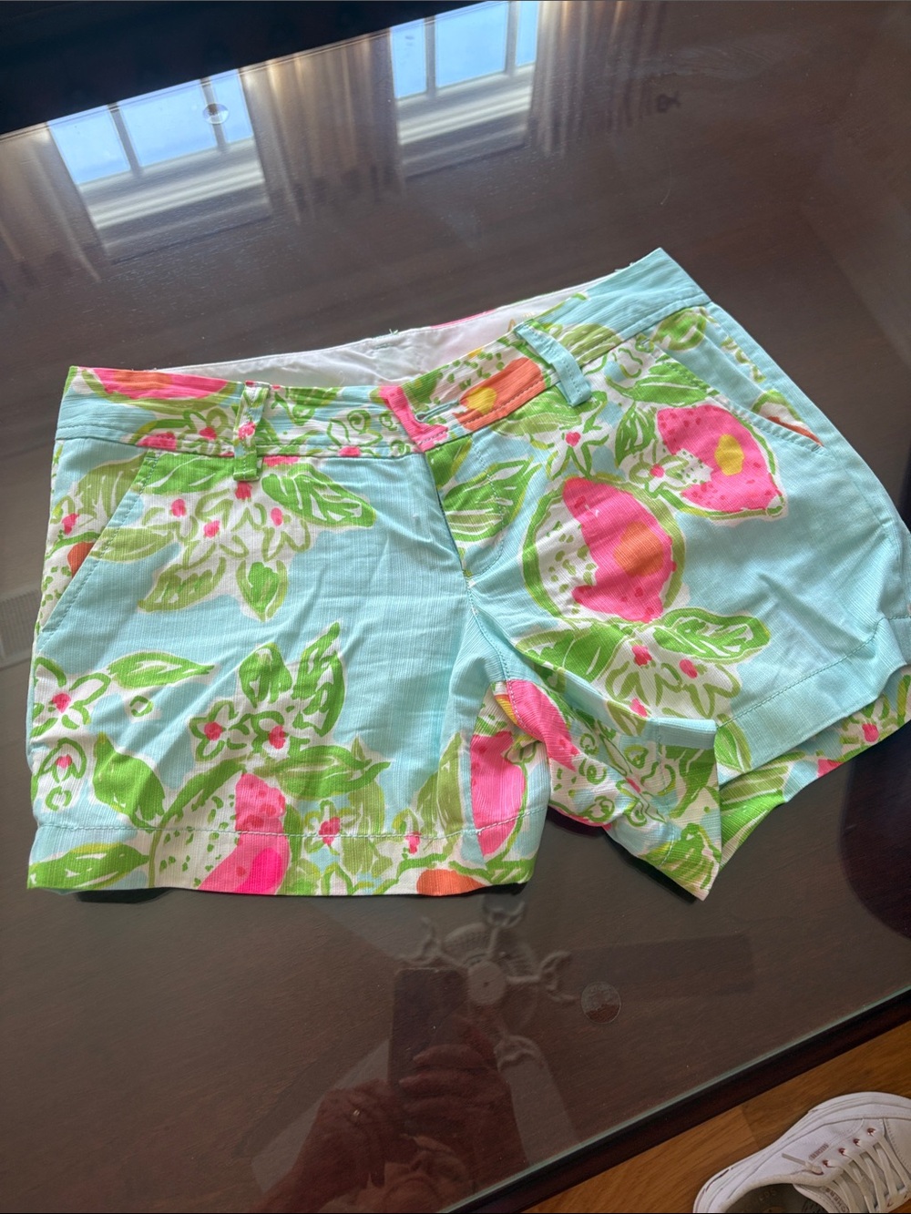 Lilly Pulitzer Light Blue Floral Print Shorts with Pink & Green Accents